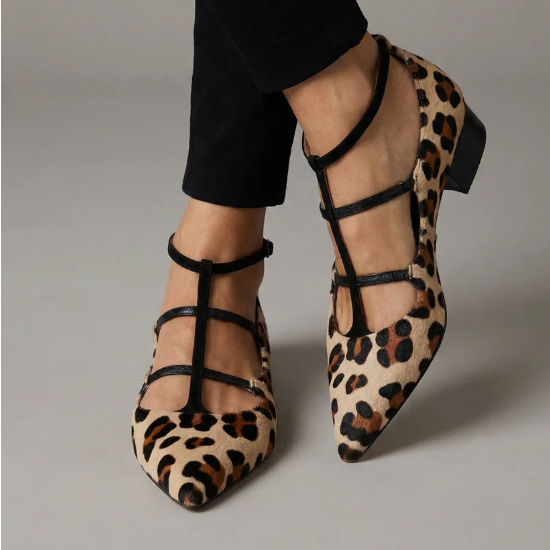 Bridget | Leopard Strap Ballet Heels