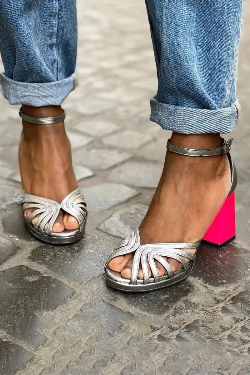 Naelle | Shiny Sandals On A Thick Elegant Stiletto