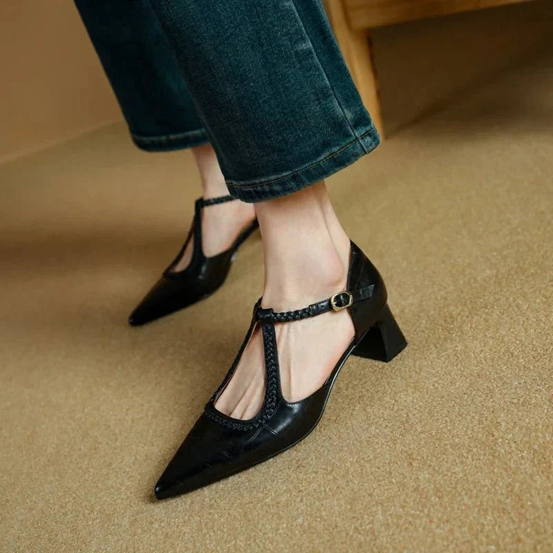 Eleanor | Classic Braided T-Strap Heels