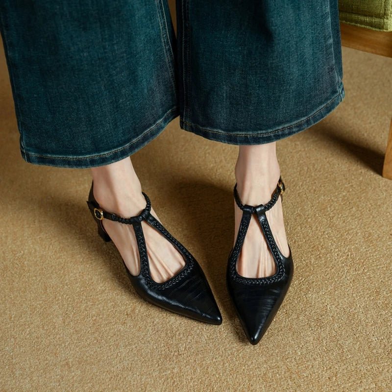Eleanor | Classic Braided T-Strap Heels